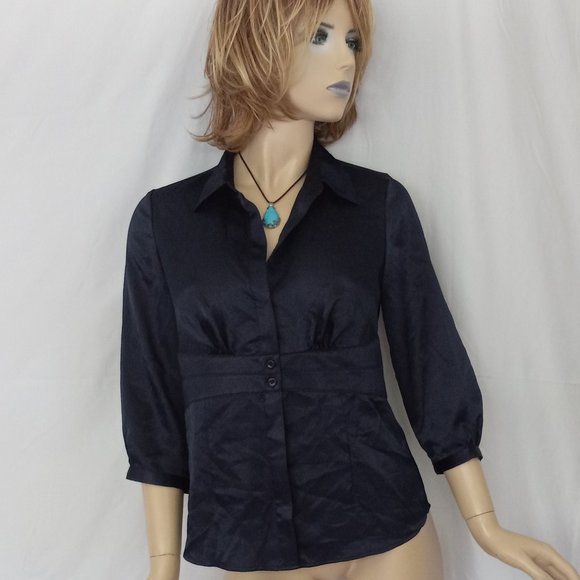 Ann Taylor Tops - Nwt $79 ANN TAYLOR Dark Navy Button Down Shirt Sz MP  CHIC!